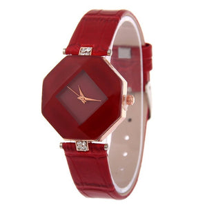 Gem Cut Geometry Crystal Leather Quartz Wristwatch