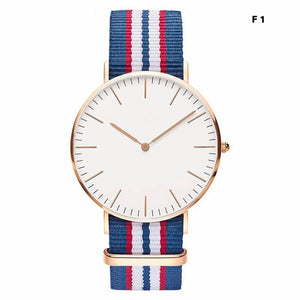 Striped Geneva Platimum Nylon Wrist Watch