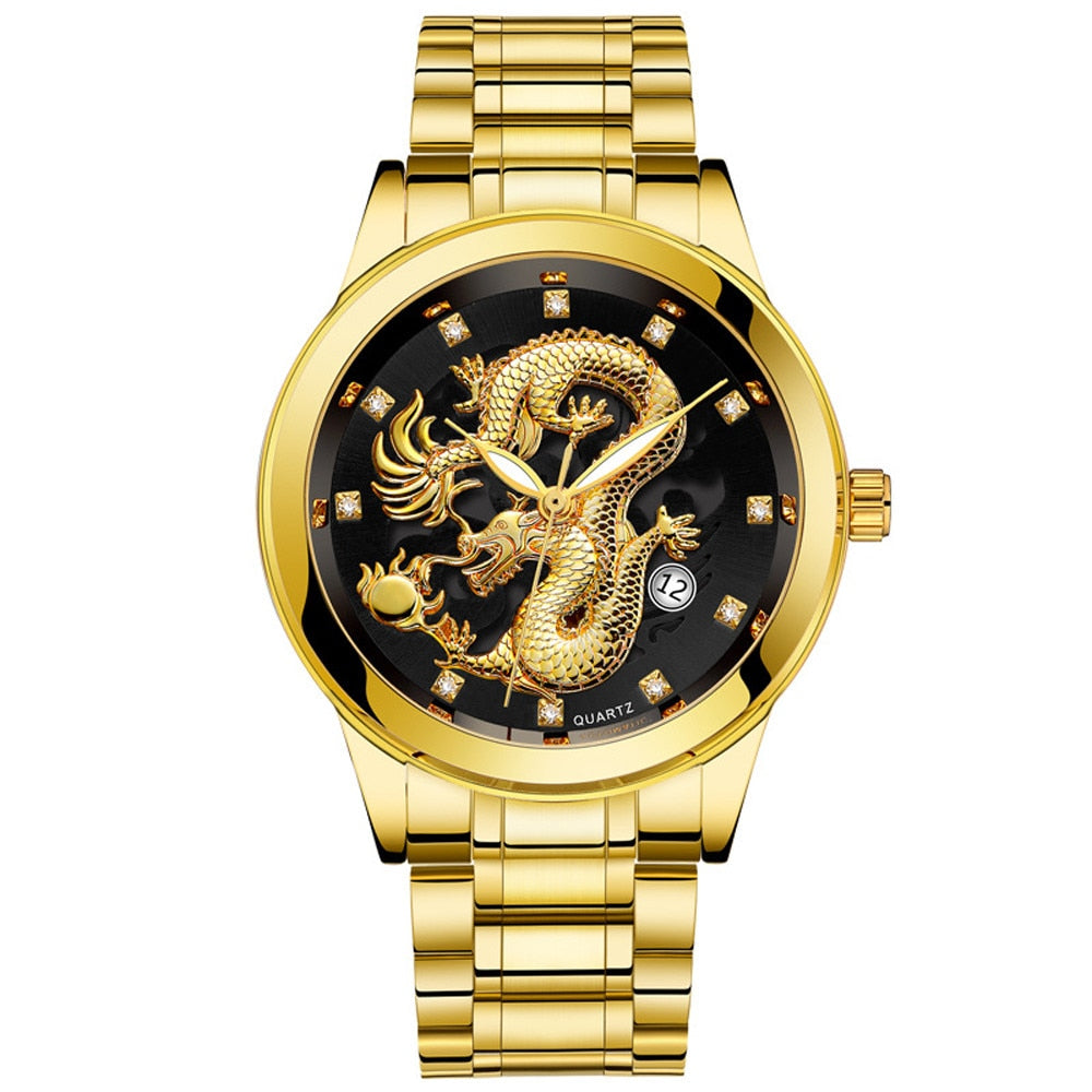 Gold Dragon Sculpture Quartz Watch